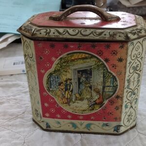 Vintage Decorative Biscuit Or Tea Tin Box with Handle